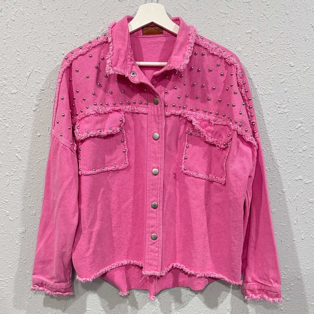Umgee Pink Studded Denim Jacket Medium